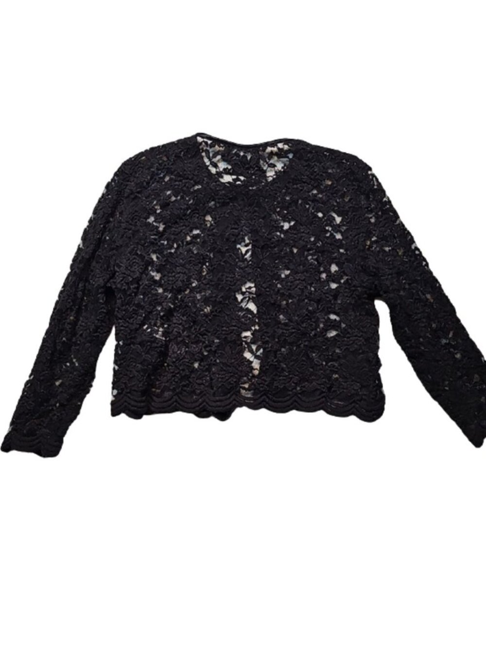 Vintage Black Floral Lace Cropped Cardigan L Dark Feminine Whimsigoth Y2K Witchy